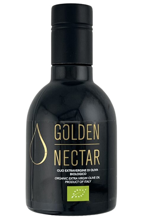 Small 250ml, dark glass container with single estate Golden Nectar, Organic, Extra Virgin, Olive Oil