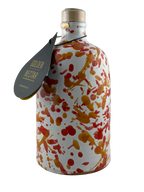 Tall, white ceramic container, speckled with orange paint, containing Golden Nectar, Organic, Extra Virgin, Olive Oil